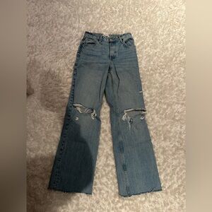 Zara Light Blue Distressed Flare Jeans